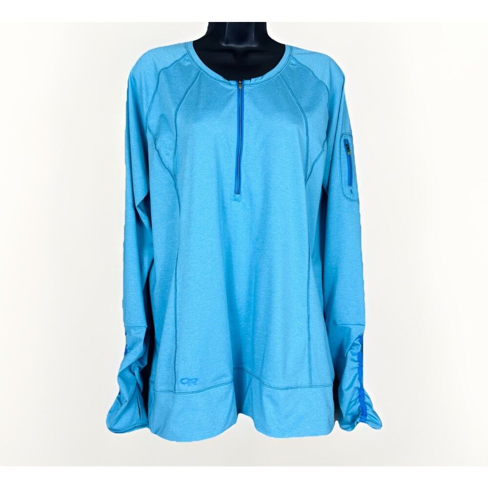 Outdoor Research Playa Tech Shirt Large‎ Long Sleeve Crew 1/4 Zip Turquoise Blue